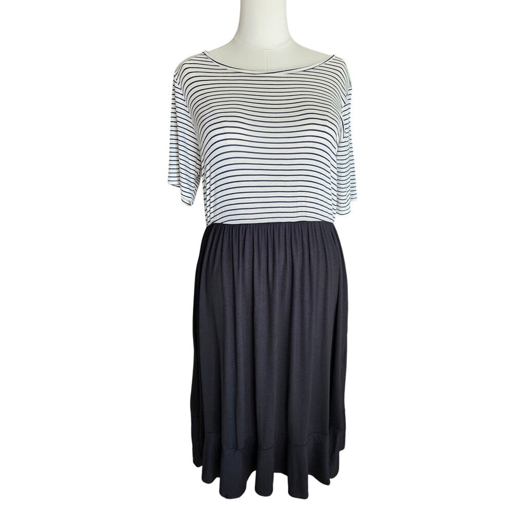Chris & Carol 2XL Black White Striped Midi Dress Plus Size Pockets Made in USA